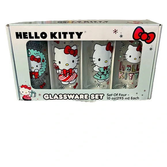 New hello kitty  holiday 2023 glassware set 4 10oz heavy duty - Picture 2 of 5